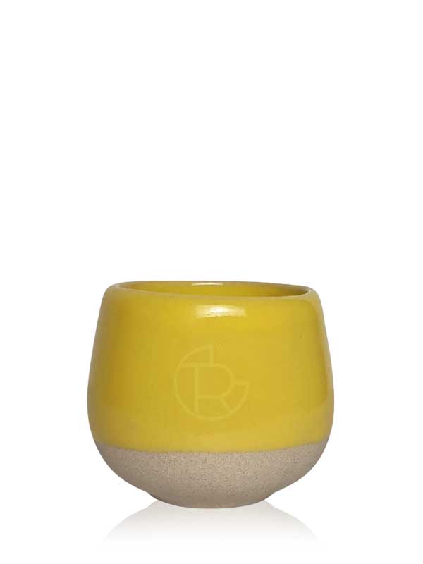 Handmade Ceramic Tea Cup 150 ml - Two-tone Horizontal Yellow Unglazed
