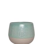 Round Bottom Ceramic Tea Cup 150 ml Two-tone Horizontal Turquoise Unglazed