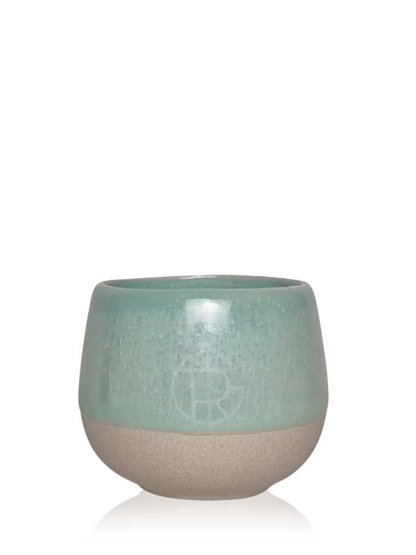 Handmade Ceramic Tea Cup 150 ml Two-tone Horizontal Turquoise Unglazed