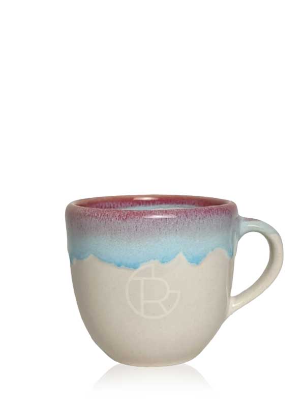 Handmade Ceramic Coffee Cup 120 ml Red-Blue Waves on White